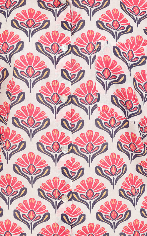 Cotton Shirt Hibiscus Pink Print