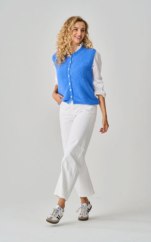 Alpaca Knit Button Up Tank Top Blue
