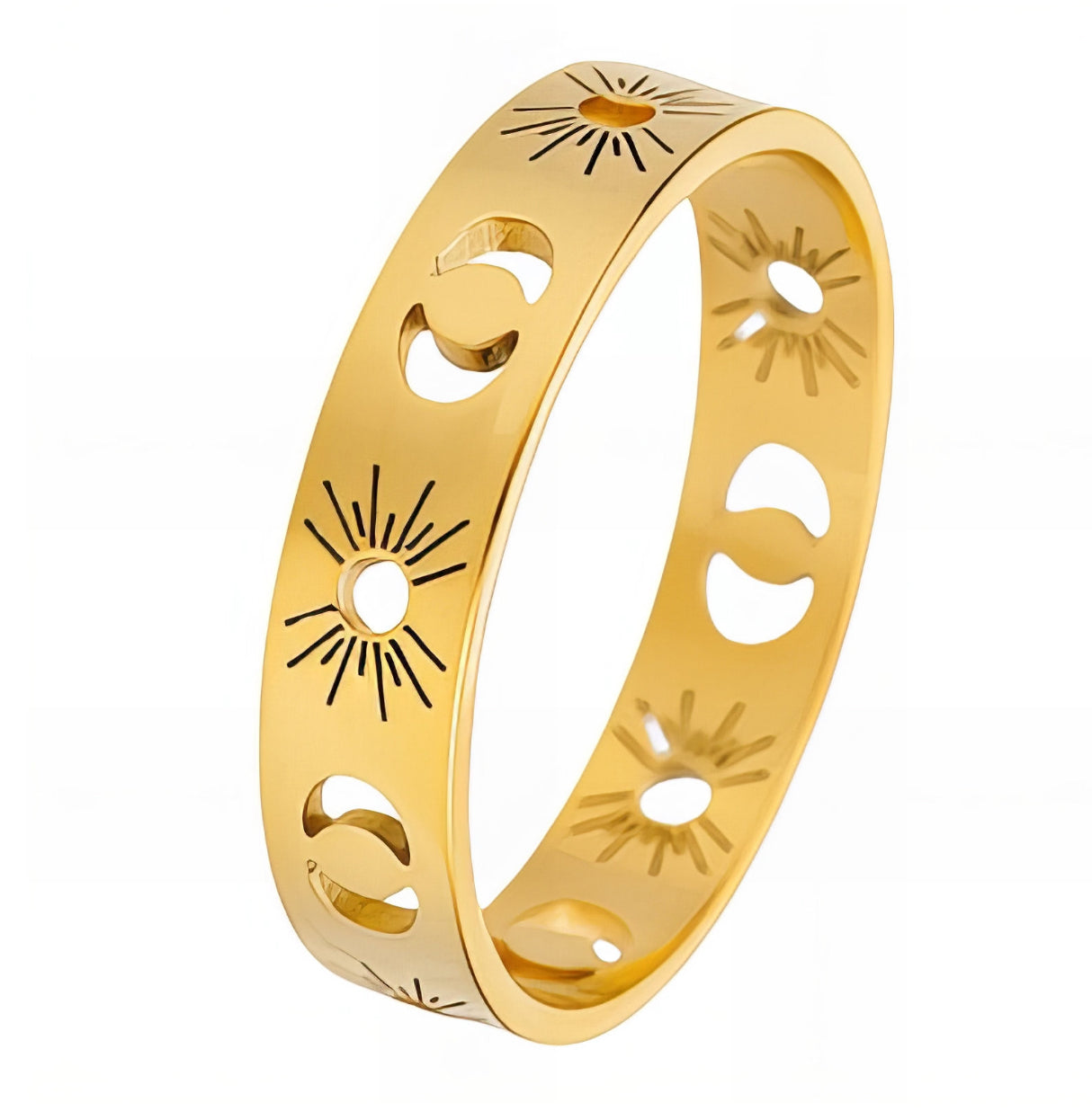 Sun and Moon 18k Gold Plated Steel Ring