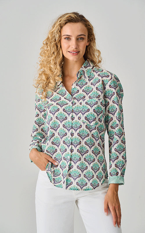 Cotton Printed Hibiscus Pattern Green