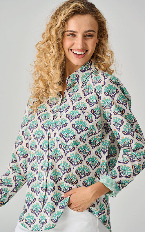 Cotton Printed Hibiscus Pattern Green