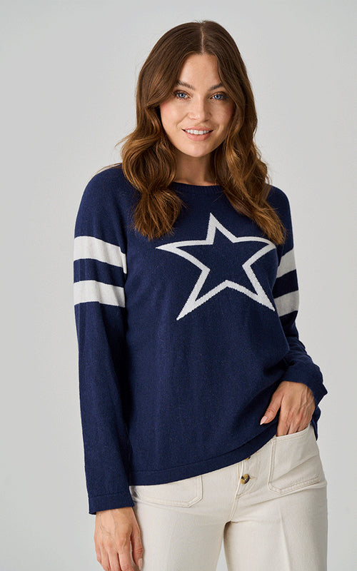 Cashmere Blend Jumper In Navy/Ivory