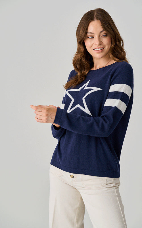 Cashmere Blend Jumper In Navy/Ivory