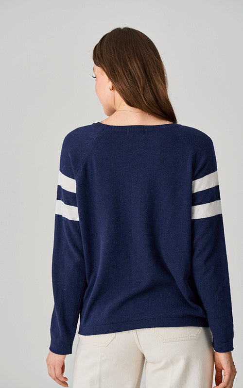 Cashmere Blend Jumper In Navy/Ivory