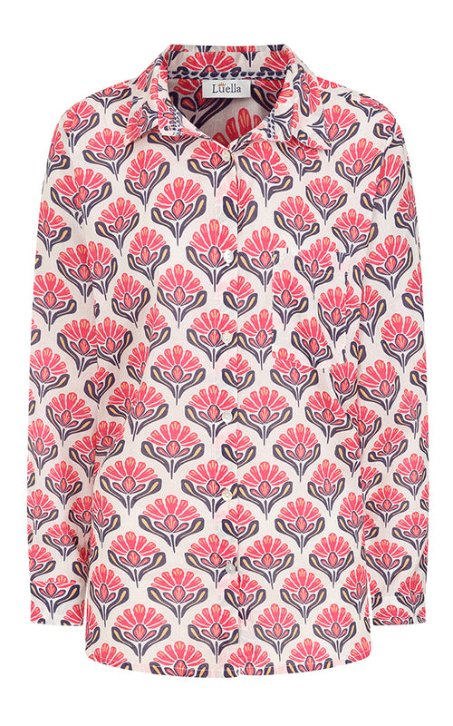 Cotton Shirt Hibiscus Pink Print