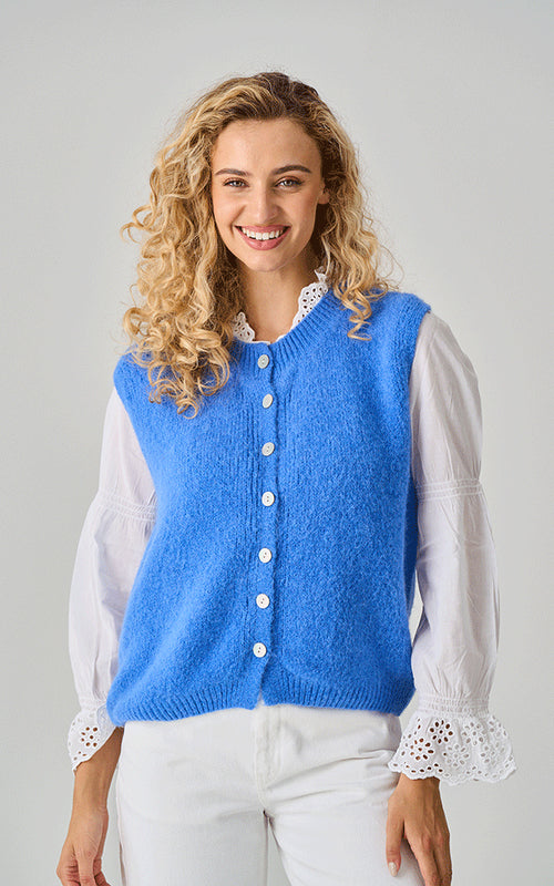 Alpaca Knit Button Up Tank Top Blue
