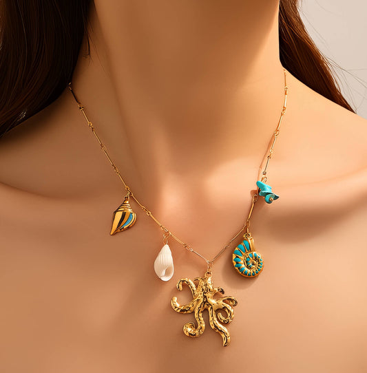 Octopus Necklace In 28k Gold Plating