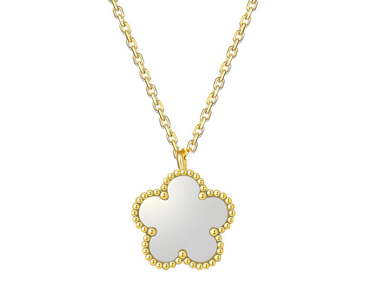 Flower Necklace In 18k Gold Plated Steel