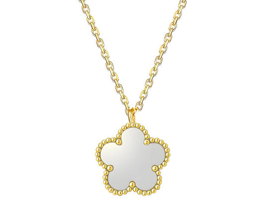 Flower Necklace In 18k Gold Plated Steel