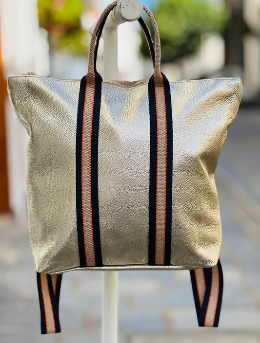 Italian Leather Backpack/Tote Metallic