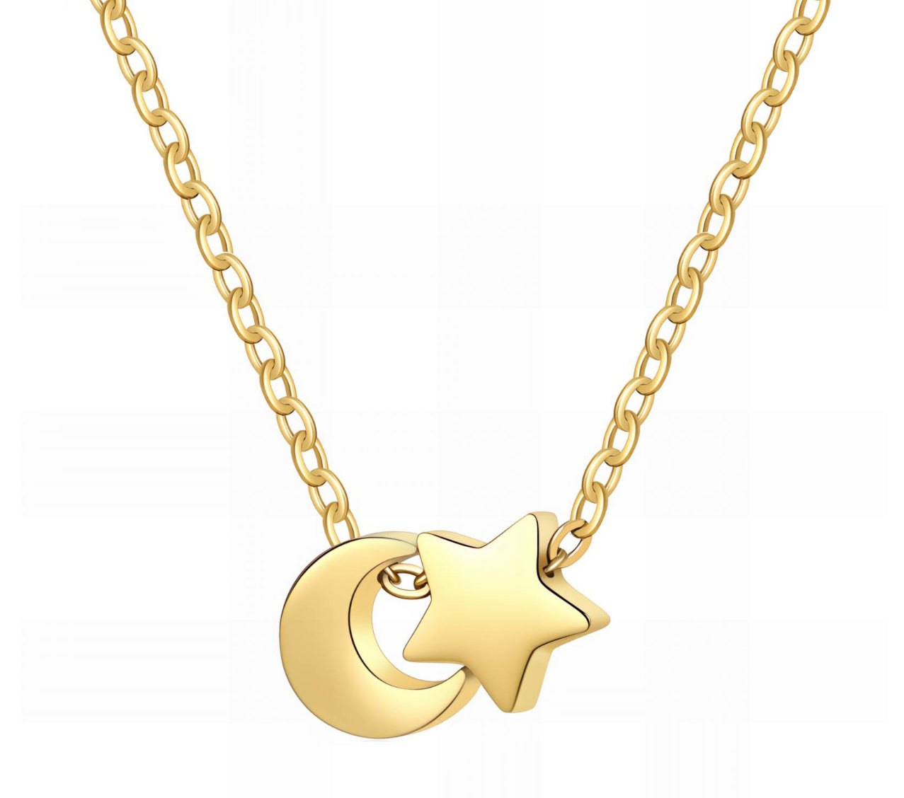 Moon and Star Necklace 18k Gold Plated Steel