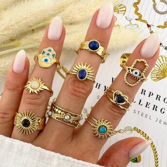 Evil Eye 18k Gold Plated Steel Ring