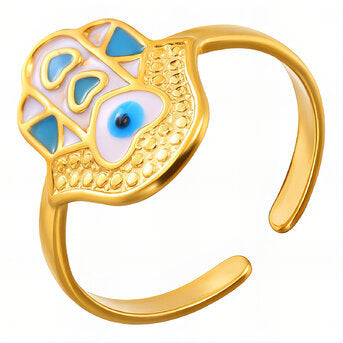 Evil Eye 18k Gold Plated Steel Ring